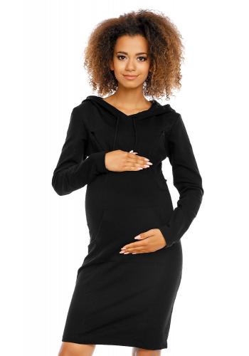 Černé těhotenské a kojící šaty s kapucí