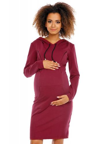 Těhotenské a kojící šaty s kapucí v bordó barvě