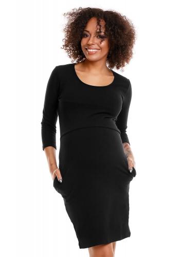 Těhotenské a kojící šaty s 3/4 rukávem v černé barvě