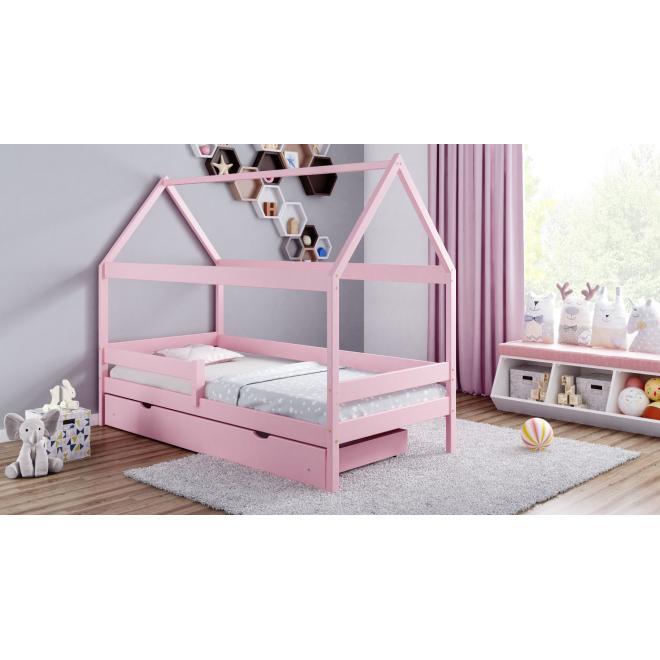 Levně Dětská postel v podobě domečku - 200x90 cm, MW39 DOMEK PLUS Růžová Jeden na kolečkách Výměna krátké bariéry za odnímatelnou