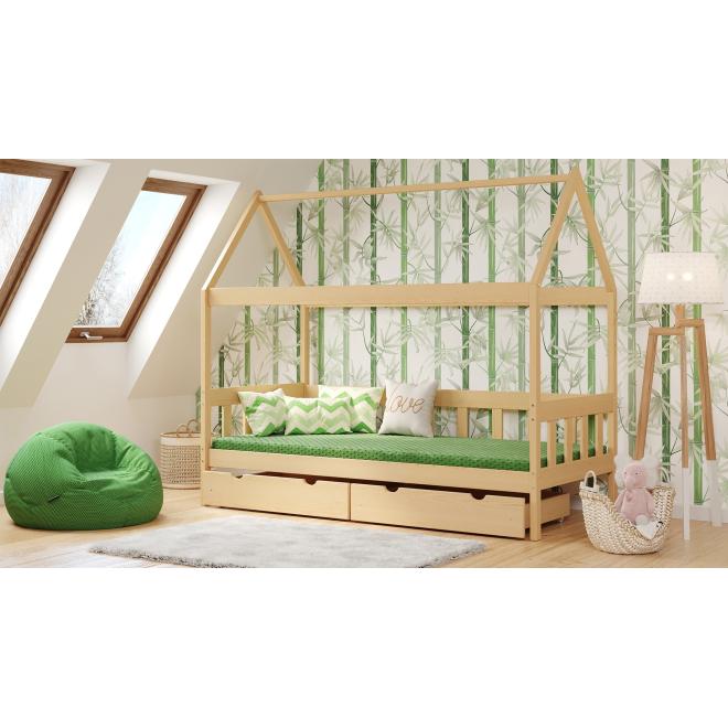 Levně Jednolůžková domečková postel pro děti - 160x80 cm, MW40 DOMEK SKRZAT Zelená Dva malé na kolečkách Dodatečná odnímatelná bariéra