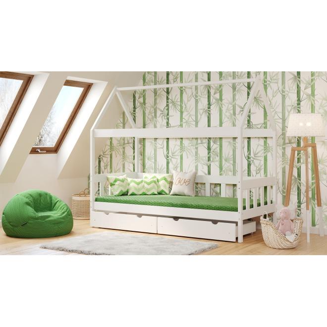 Jednolůžková dětská postel domeček - 180x90 cm, MW42 DOMEK SKRZAT Zelená Bez šuplíku Bez bariéry