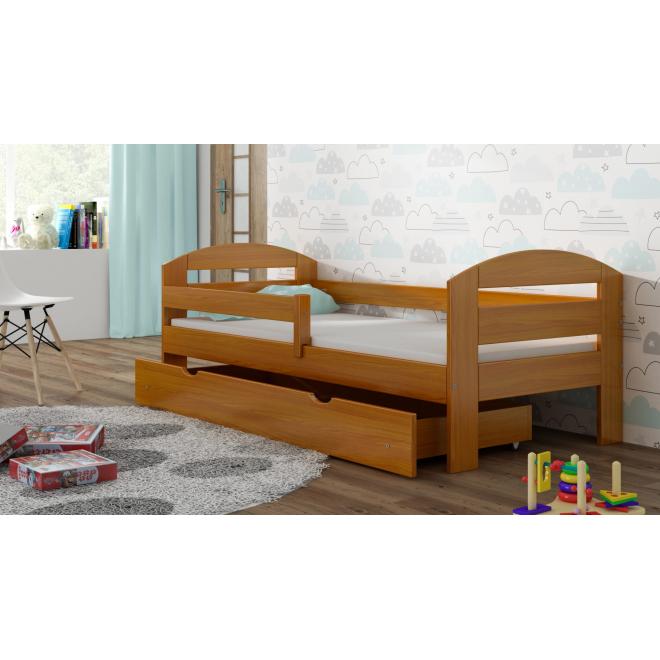 Levně Dřevěná dětská postel - 190x80 cm, MW49 KAMI Modrá Jeden na kolečkách Standardní bariéry