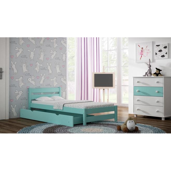 Dřevěná dětská postel - 190x80 cm, MW61 KARO Olše Jeden na kolečkách Dodatečná odnímatelná bariéra
