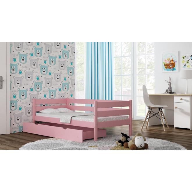 Dětské dřevěné postele - 180x90 cm, MW66 KARO-Z Vanilka Jeden na kolečkách Dodatečná odnímatelná bariéra
