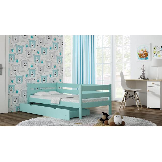Levně Dřevěná jednolůžková postel pro děti - 190x80 cm, MW67 KARO-Z Bílá Jeden na kolečkách Dodatečná odnímatelná bariéra