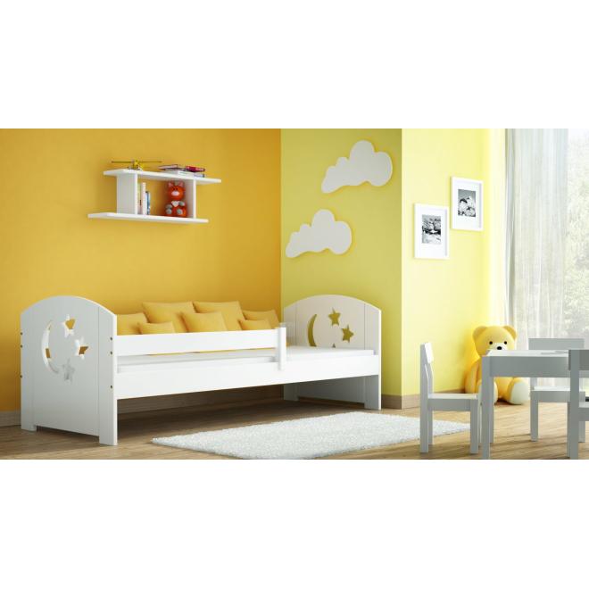 Dětská dřevěná postel - 180x90 cm, MW78 MOLI Bílá Dva malé na kolečkách Výměna krátké bariéry za odnímatelnou