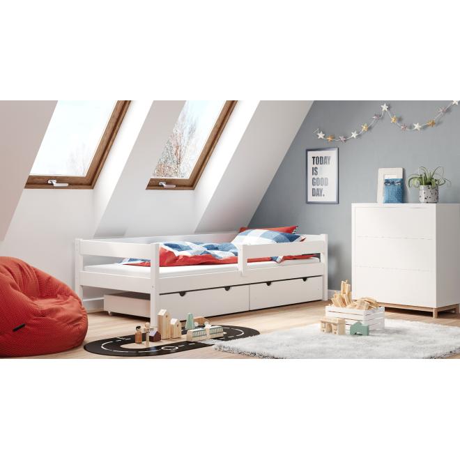 Levně Dětská dřevěná postel - 180x90 cm, MW84 PAWCIO Vanilka Dva malé na kolečkách Standardní bariéry