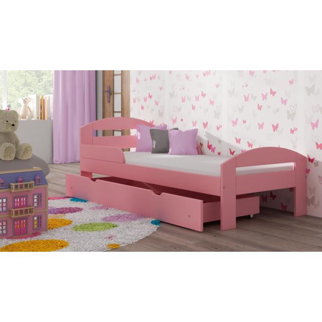 Levně Dětská dřevěná postel - 180x90 cm, MW102 TIMI Růžová Dva malé na kolečkách Dodatečná odnímatelná bariéra