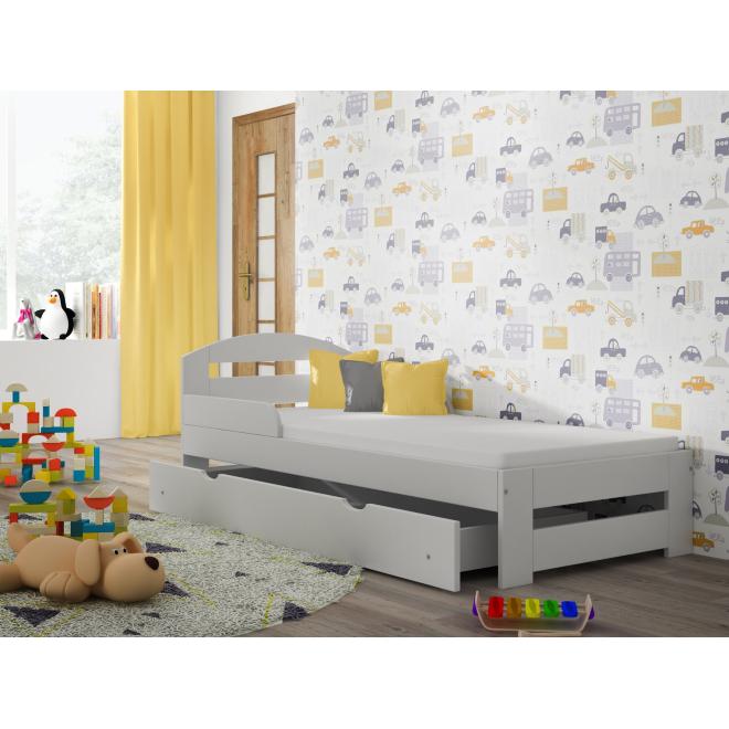 Levně Dětské dřevěné postele - 200x90 cm, MW111 TIMI-S Bílá Jeden na kolejničkách Dodatečná odnímatelná bariéra