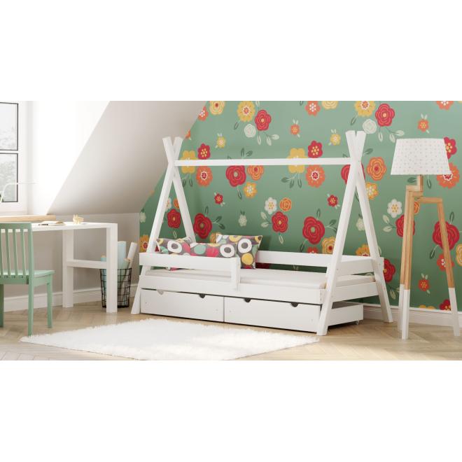 Levně Dřevěná dětská postel tipi - 190x80 cm, MW121 TIPI PLUS Vanilka Jeden na kolečkách
