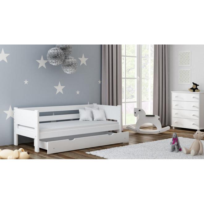 Levně Jednolůžková dětská postel - 200x90 cm, MW129 WRÓBEL-F1 Bílá S funkcí spaní (bez matrace) Dodatečná přišroubovaná bariéra