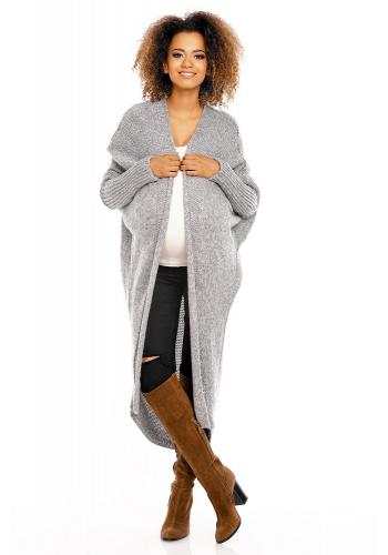 Těhotenský šedý oversize dlouhý plášť