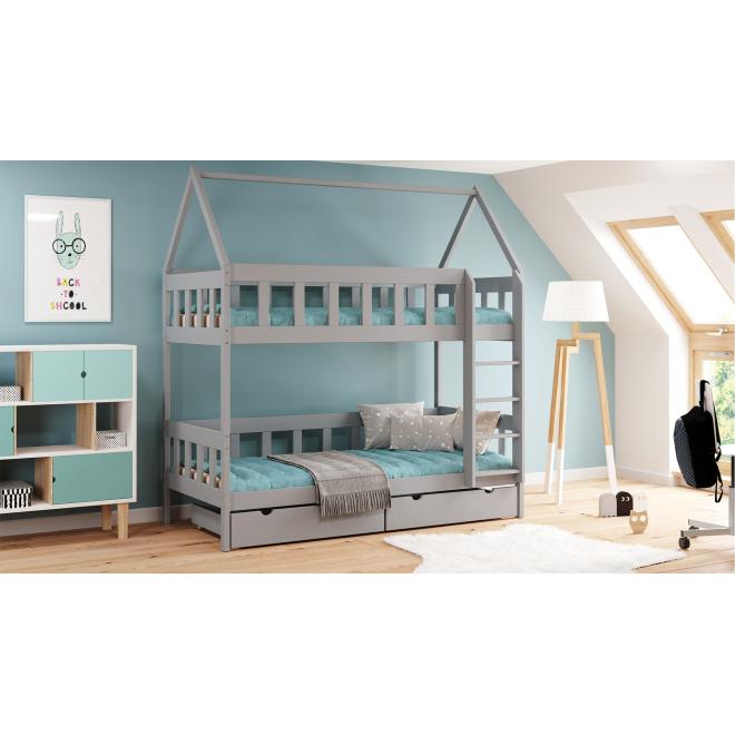 Dětská patrová domečková postel - 190x90 cm, MW154 CHWAT Modrá S funkcí spaní (bez matrace) Dodatečná odnímatelná bariéra na spodní postel