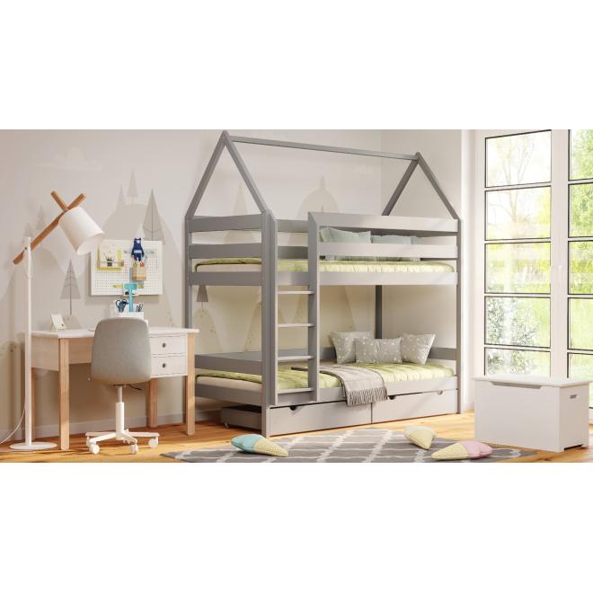 Dětská patrová postel - 200x90 cm, MW161 PIĘTROWY Olše Jeden na kolečkách Dodatečná odnímatelná bariéra na spodní postel