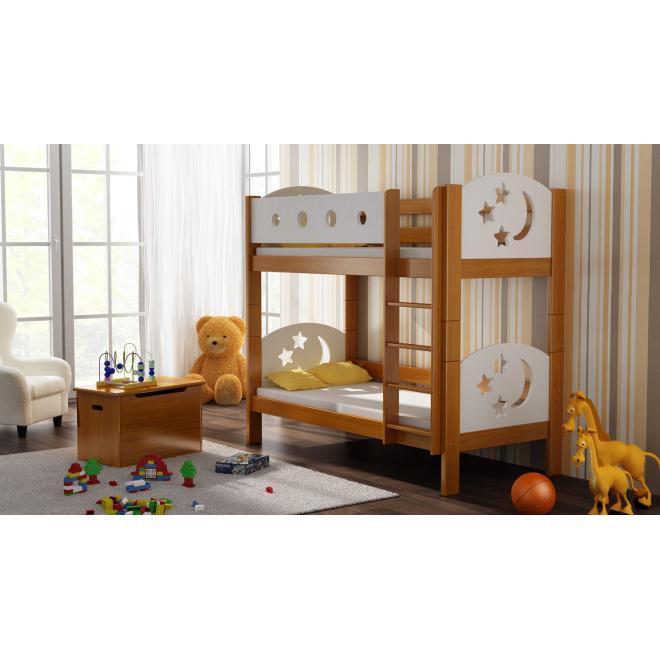 Patrová dětská postel - 160x80 cm, MW162 FINEZJA (GWIAZDKI) Bílá Jeden na kolečkách Dodatečná odnímatelná bariéra