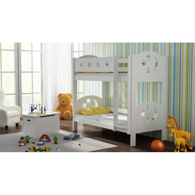 Levně Dětská patrová postel - 180x80 cm, MW163 FINEZJA (GWIAZDKI) Zelená Jeden na kolečkách Dodatečná přišroubovaná bariéra na spodní postel