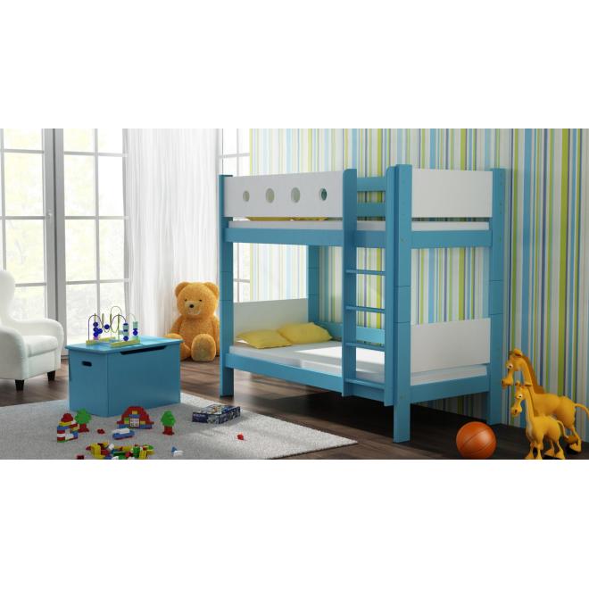 Levně Patrová dětská postel - 190x80 cm, MW198 URWISEK-P Modrá Jeden na kolečkách Dodatečná přišroubovaná bariéra na spodní postel