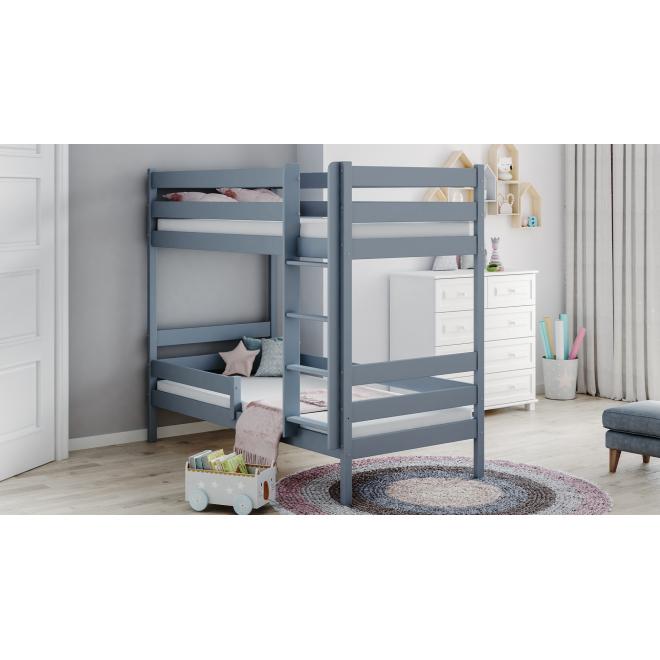 Dětská patrová postel - 190x90 cm, MW205 WRÓBEL-P1 Modrá Jeden na kolečkách Standardní bariéry