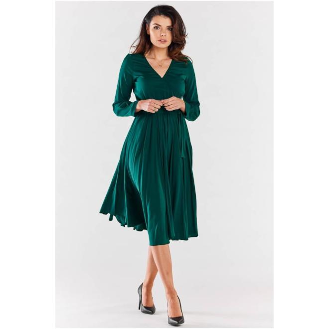 Levně Zelené rozšířené šaty s vázáním, ty3304-L L