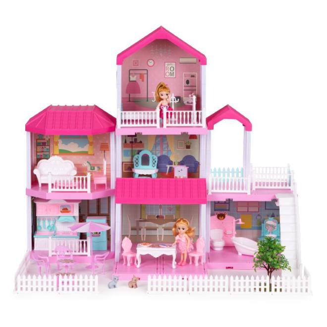 Levně Růžový domeček pro panenky s dvorem, Multi__HC480394