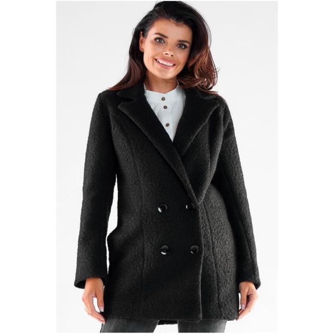 Levně Černý elegantní dámský kabát, A545 L