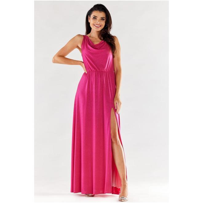 Levně Dlouhé třpytivé šaty v růžové barvě, A484 S