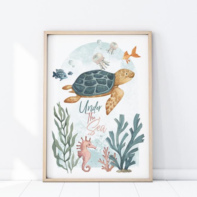 Levně Nástěnný dětská plakát s želvou, P463 A3
