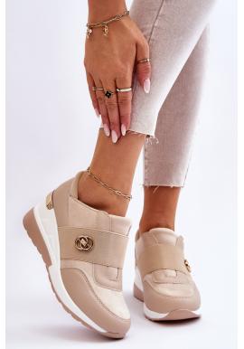 Béžové dámské sneakersy s klínovým podpatkem