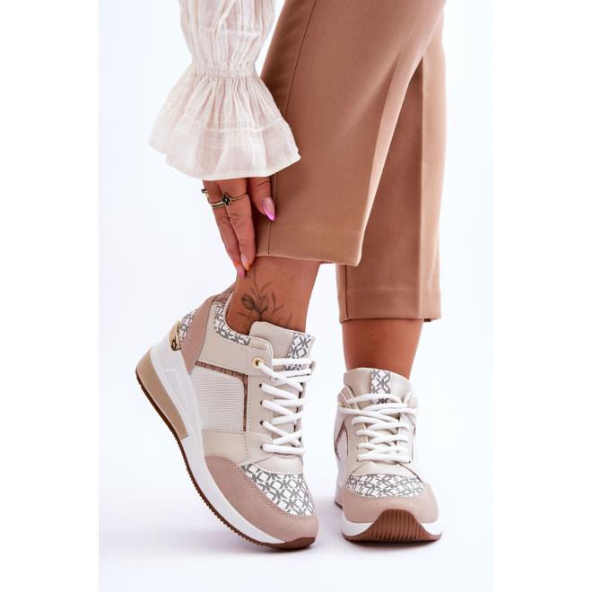 Levně Dámské bílo-béžové sneakersy s potiskem, CN-661 BEIGE__24728-40 40