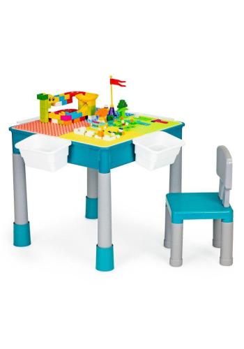 Modrý stůl na hraní s kostkami pro děti