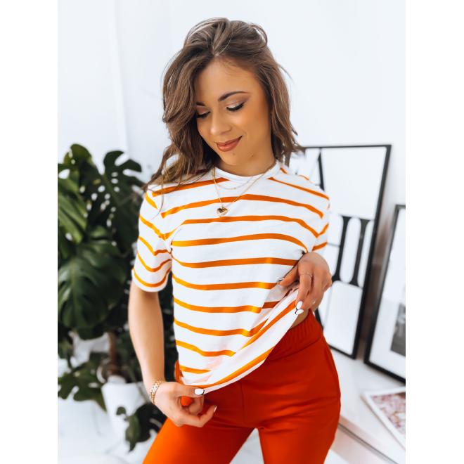 Levně Bavlněné dámské tričko s oranžovými pásky, ry2151-S S