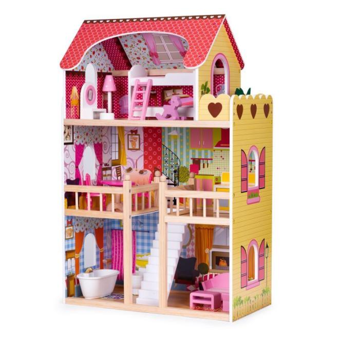 Dřevěný 3-patrový domeček pro panenky, Multi__8209 (4109)