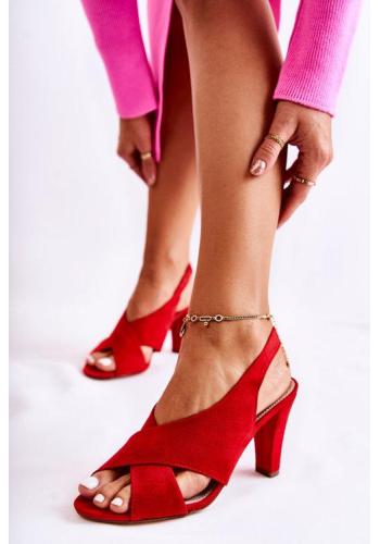Červené dámské sandály na podpatku