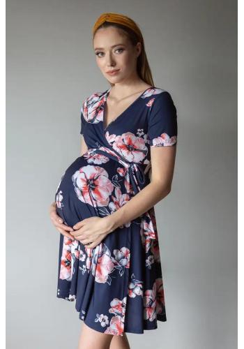 Modré květované těhotenské šaty