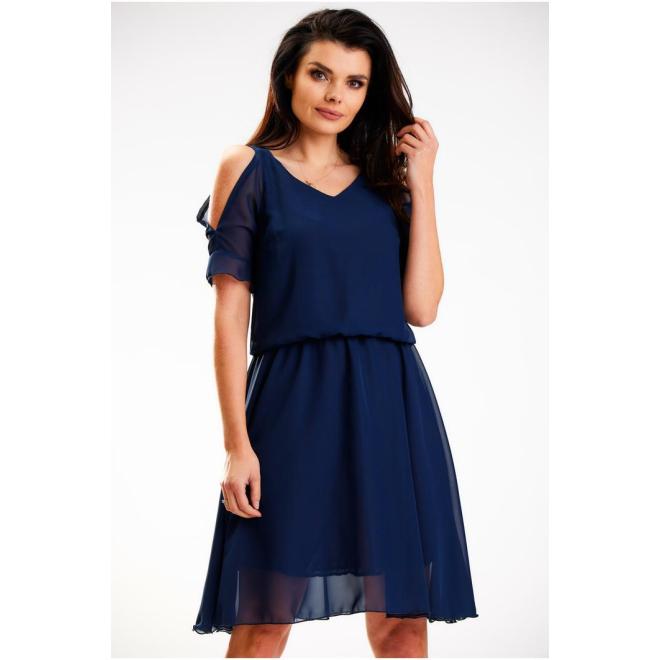Levně Dámské šifonové šaty v tmavě modré barvě, A587 M