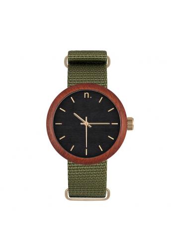 Béžovo-hnedé drevené hodinky s textilným remienkom pre dámy