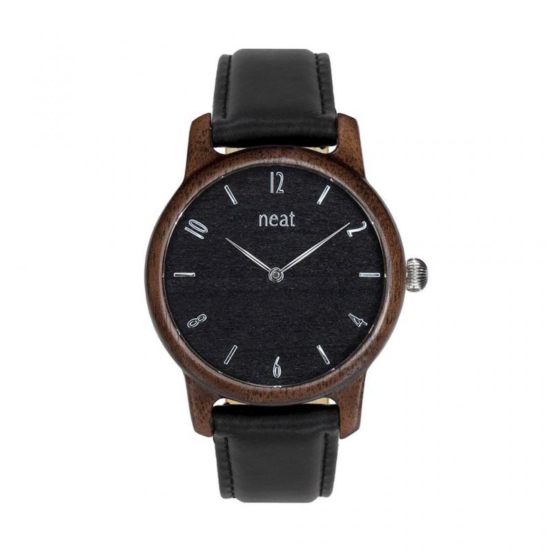 Černé dřevěné hodinky s koženým řemínkem pro dámy, N103
