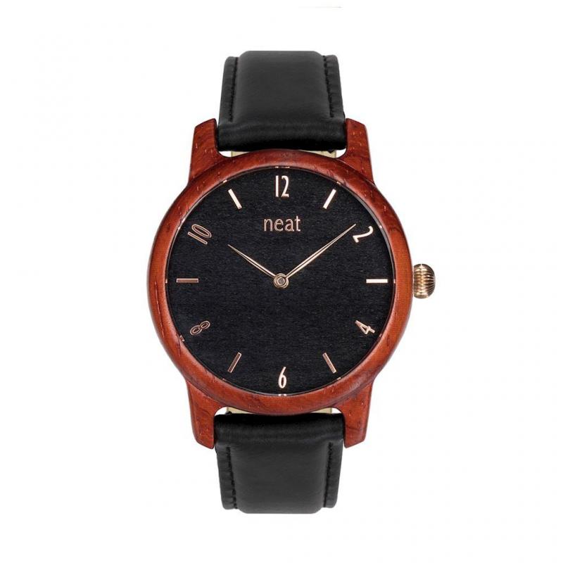 Levně Dámské dřevěné hodinky s koženým páskem v černé barvě, N105