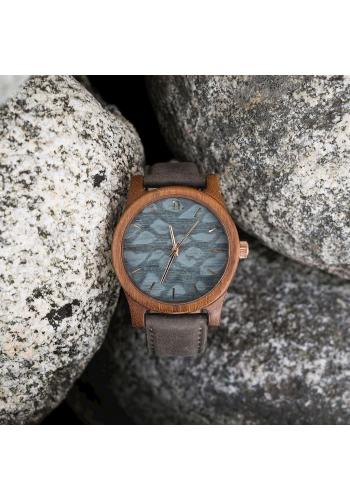 Pánske drevené hodinky s koženým remienkom v hnedej farbe