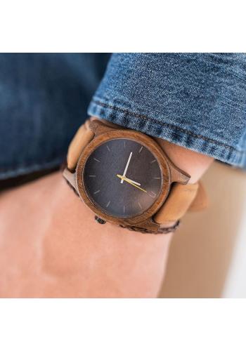 Sivé drevené hodinky s koženým remienkom pre pánov