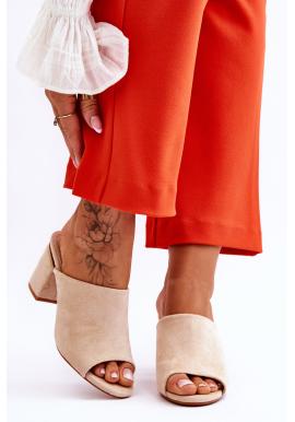 Béžové pantofle na podpatku pro dámy