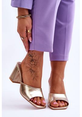 Zlaté dámské pantofle na podpatku