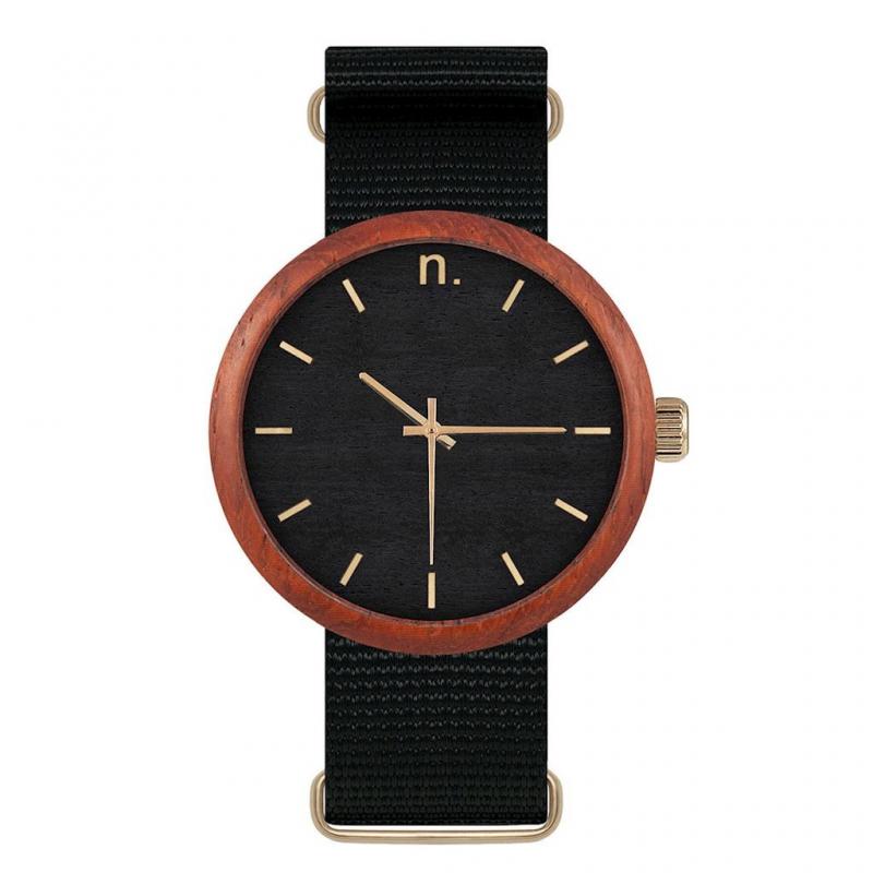 Levně Černé dřevěné hodinky s textilním řemínkem pro pány, N046