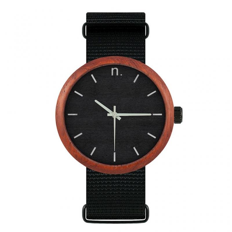Levně Černé dřevěné hodinky s textilním řemínkem pro pány, N049