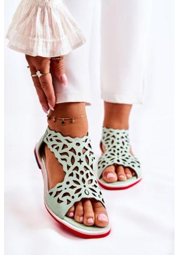 Zelené prolamované kožené sandály pro dámy