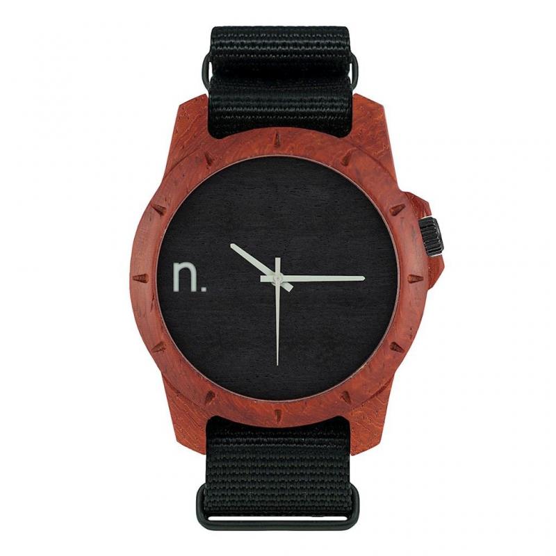 Levně Černé dřevěné hodinky s textilním řemínkem pro pány, N073