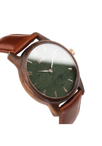 Pánske drevené hodinky s koženým remienkom v hnedo-sivej farbe