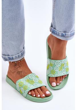 Zelené dámské pantofle s emotikony