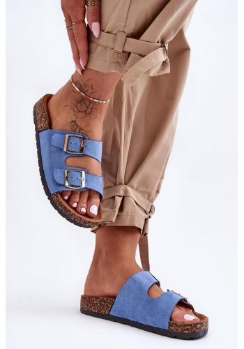 Modré pantofle s přezkami pro dámy